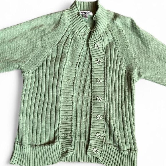 Women's Light Pistachio Green Ribbed -Knit Cotton Cardigan W/Buttons.M. - Picture 1 of 6